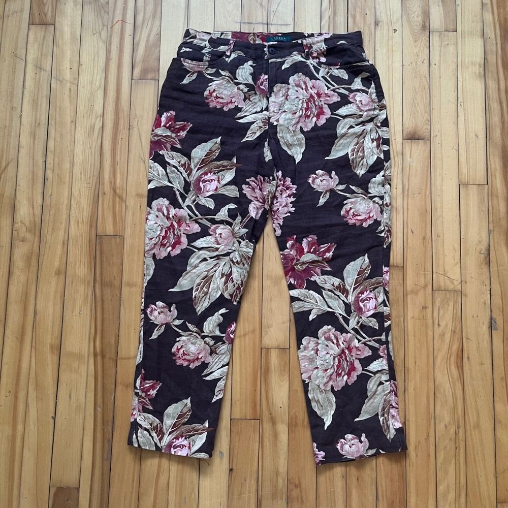 Lauren Ralph Lauren Womens Floral Print Linen Blend Cropped Pants Size 12